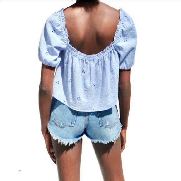 Zara Openwork Eyelet Puff Sleeve Top Size Small - Picture 4 of 11